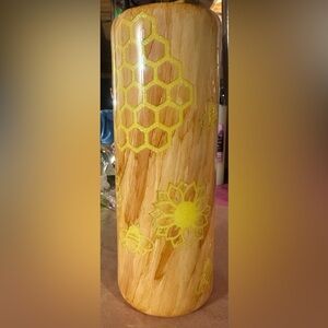 Bees and sunflowers custom wood grain 20 oz skinny tumbler